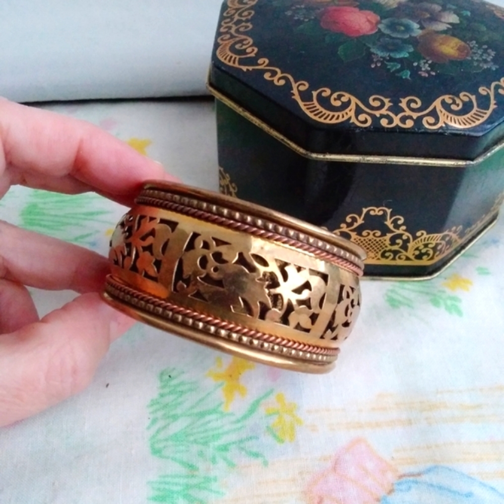 🌙Indian Brass & Copper Wide Cuff Bracelet